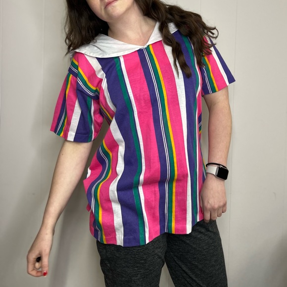 Vintage Bright Stripe Shirt 80s Size XL - Picture 12 of 16
